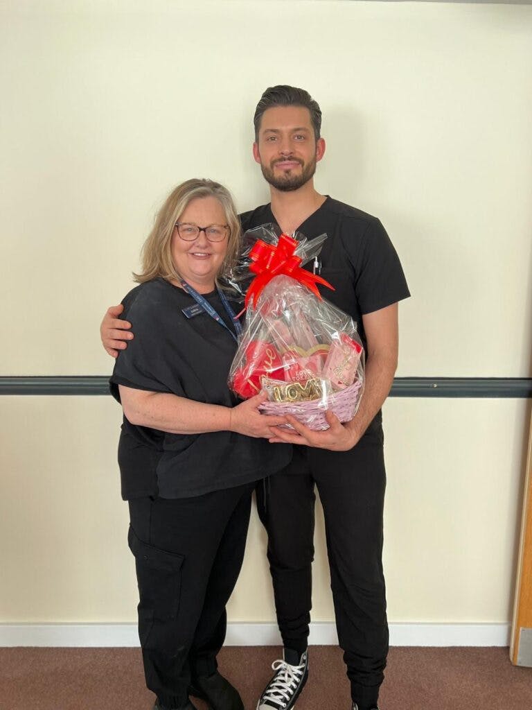 callum our registered nurse with our valentines day hamper