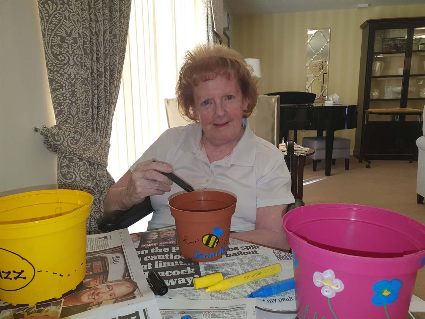 A resident enjoying crafts