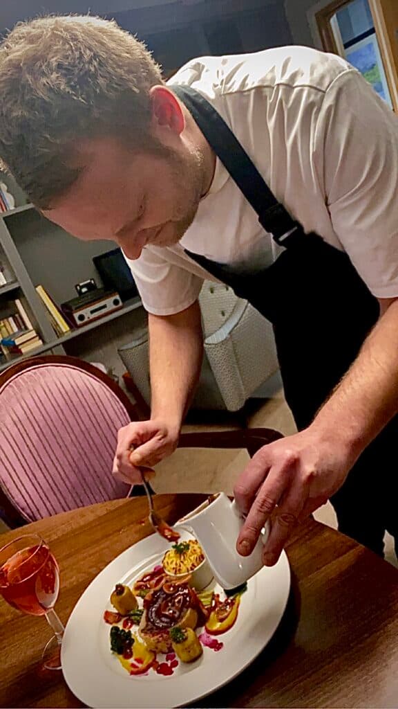 Our chef with his beetroot dishes at Ty Llandaff