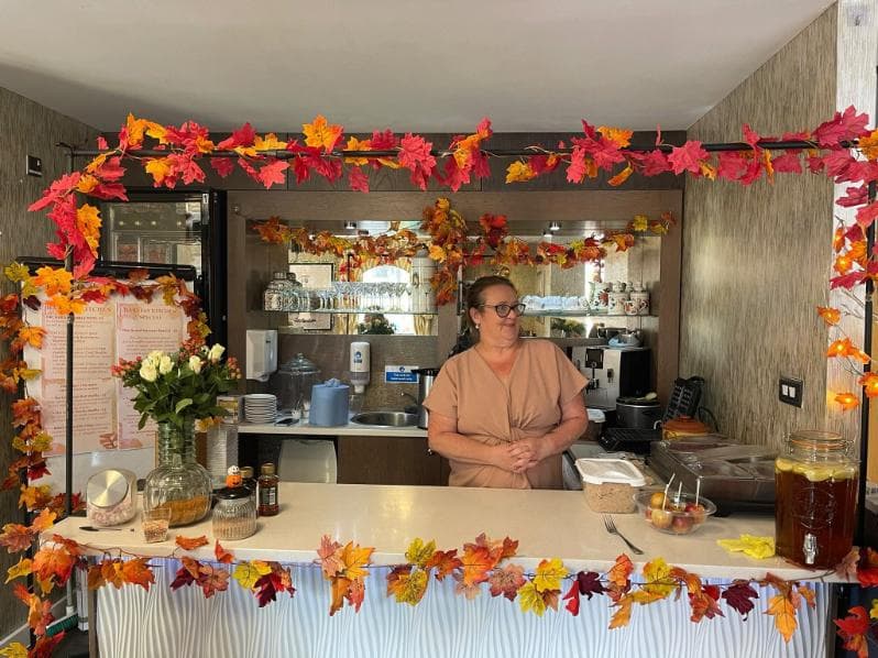 cafe area with autumn decorations