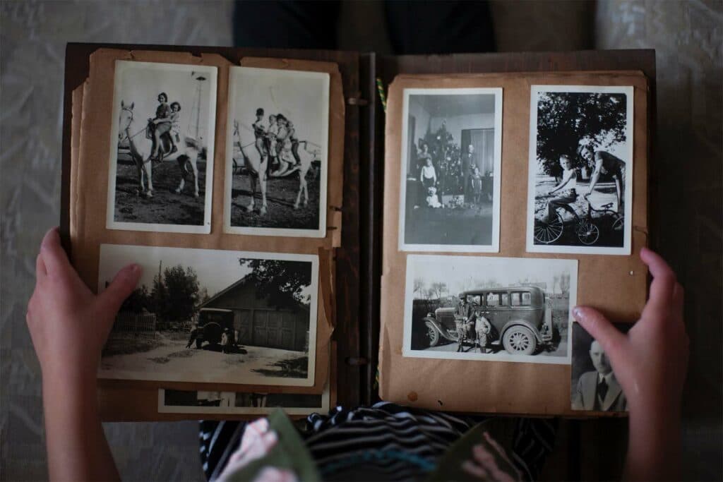 A black and white photo album