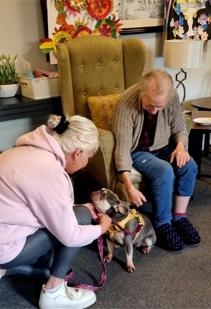 residents playing with therapy dog