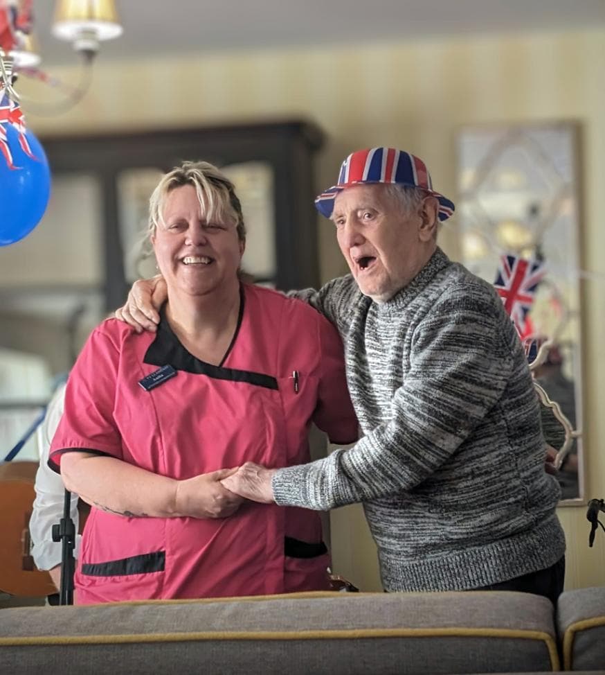 resident and staff celebrating VE Day